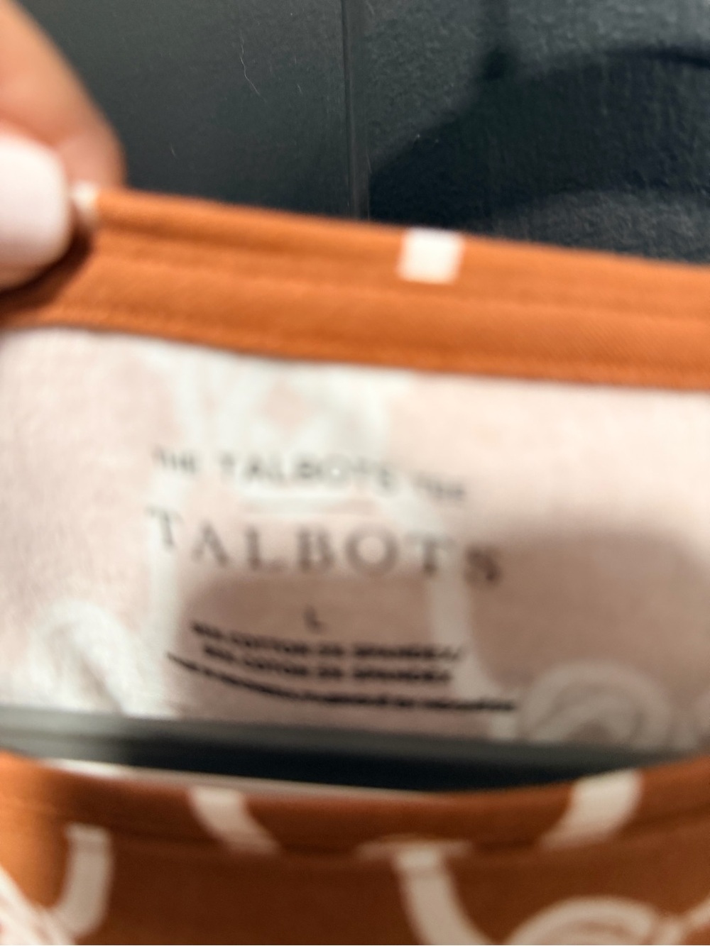 Talbots Rust-Brown 3/4 Sleeve Top with White Chain Print - Picture 3 of 5